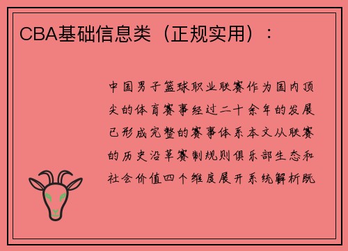CBA基础信息类（正规实用）：